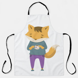 Cute fox with cup of tea apron