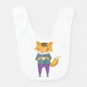Cute fox with cup of tea baby bib