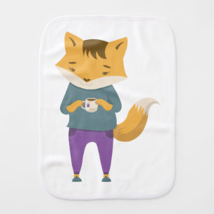 Cute fox with cup of tea baby burp cloth