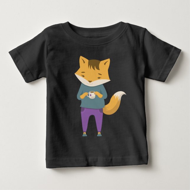 Cute fox with cup of tea baby T-Shirt (Front)