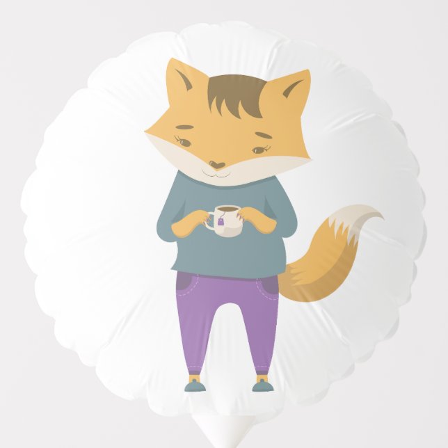 Cute fox with cup of tea balloon (Front)