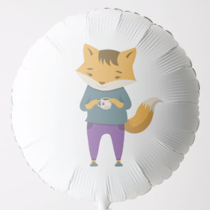 Cute fox with cup of tea balloon