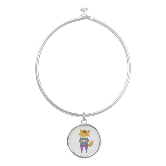 Cute fox with cup of tea bangle bracelet (Front)