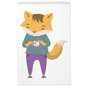 Cute fox with cup of tea calendar