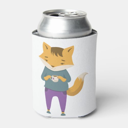 Cute fox with cup of tea can cooler