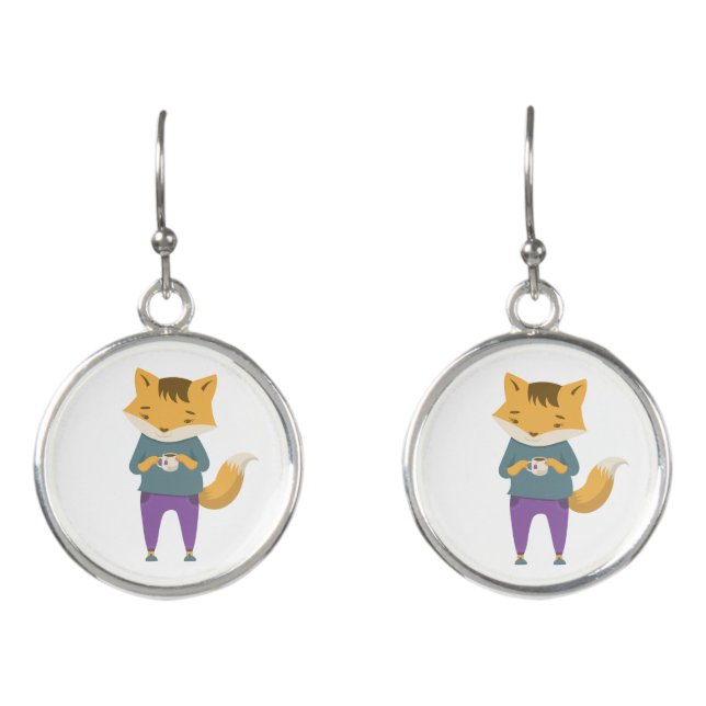 Cute fox with cup of tea earrings (Front)