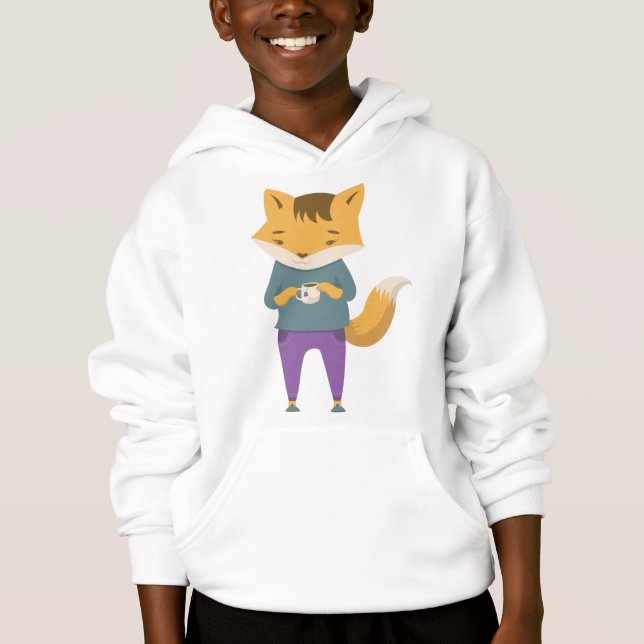 Cute fox with cup of tea hoodie (Front)