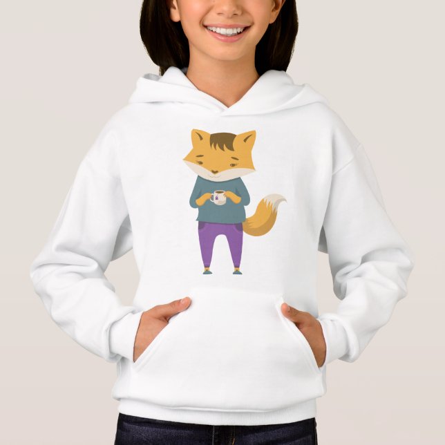 Cute fox with cup of tea hoodie (Front)