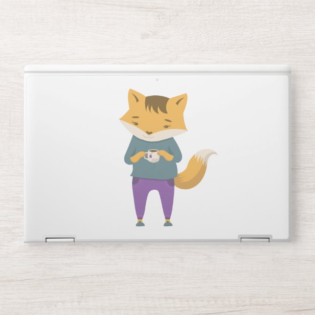 Cute fox with cup of tea HP laptop skin (Front)