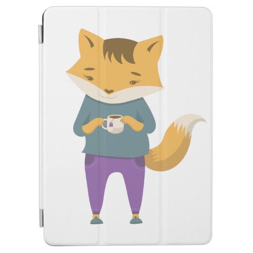 Cute fox with cup of tea iPad air cover