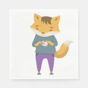 Cute fox with cup of tea napkins