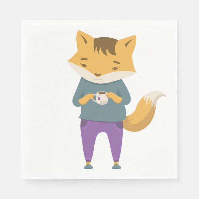 Cute fox with cup of tea napkins (Front)