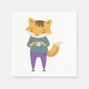 Cute fox with cup of tea napkins