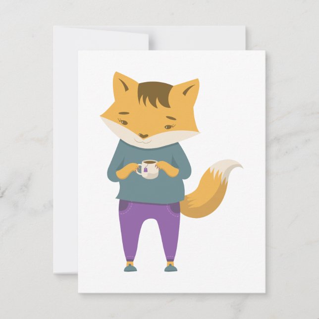 Cute fox with cup of tea note card (Front)