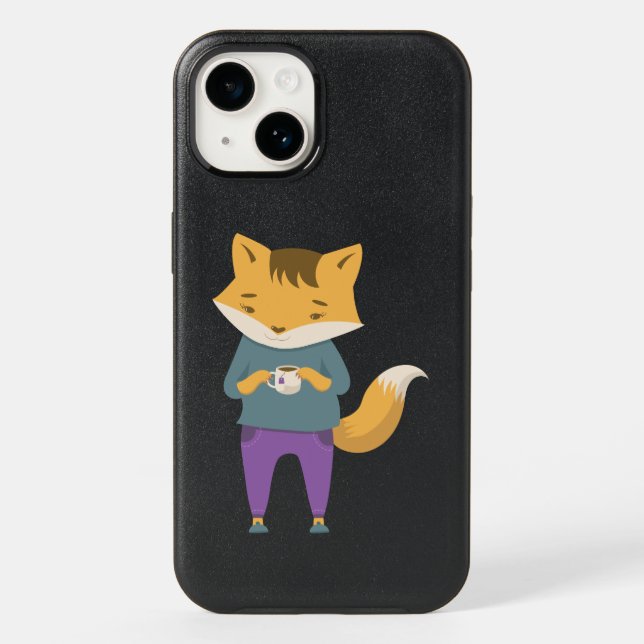 Cute fox with cup of tea otterbox iPhone case (Back)