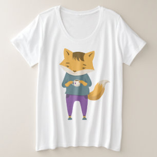 Cute fox with cup of tea plus size T-Shirt