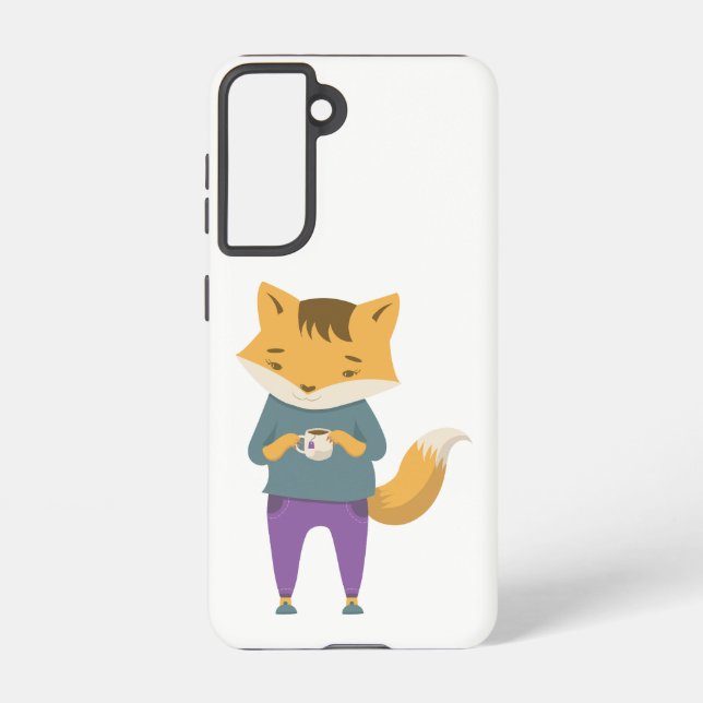 Cute fox with cup of tea samsung galaxy case (Back)