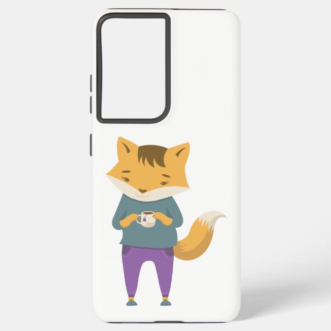 Cute fox with cup of tea samsung galaxy case (Back)
