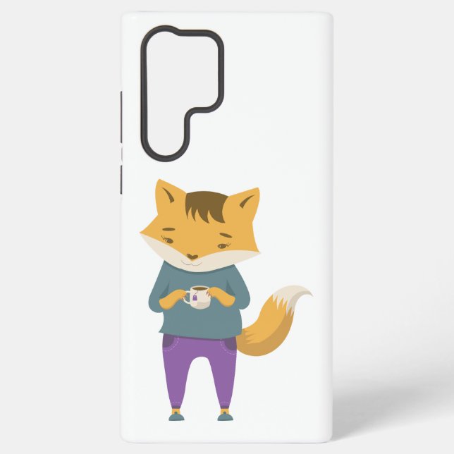 Cute fox with cup of tea samsung galaxy case (Back)