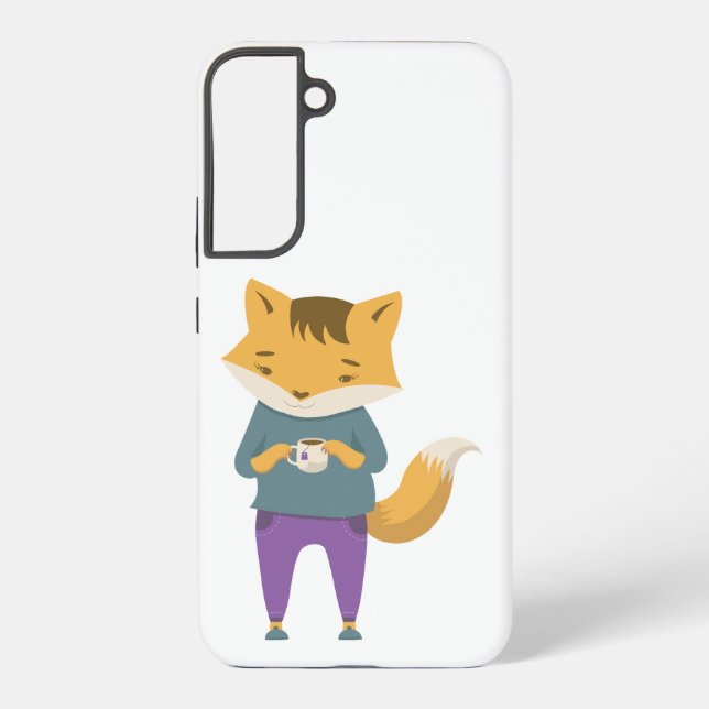 Cute fox with cup of tea samsung galaxy case (Back)