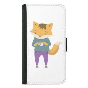 Cute fox with cup of tea samsung galaxy s5 wallet case
