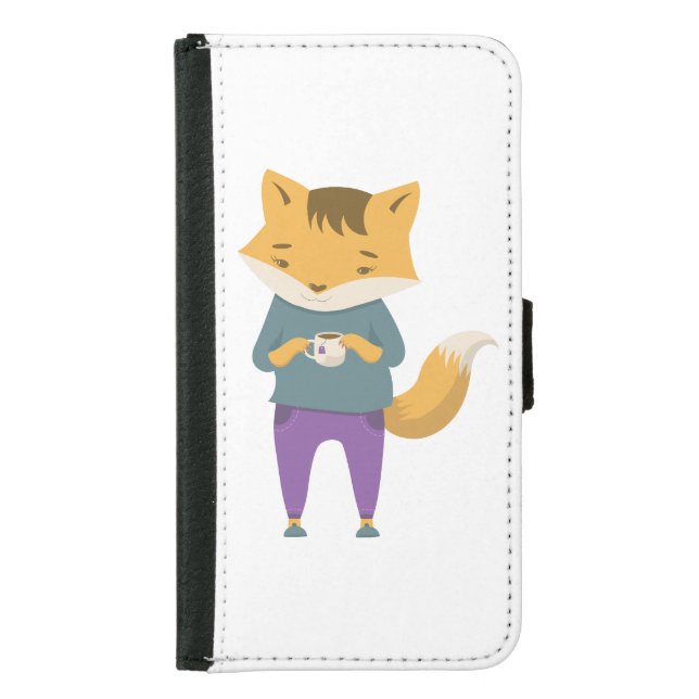 Cute fox with cup of tea samsung galaxy wallet case (Front)