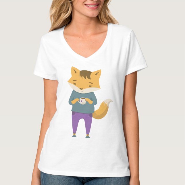 Cute fox with cup of tea T-Shirt (Front)