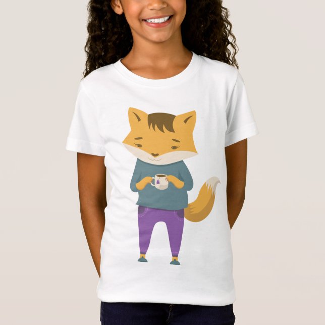 Cute fox with cup of tea T-Shirt (Front)