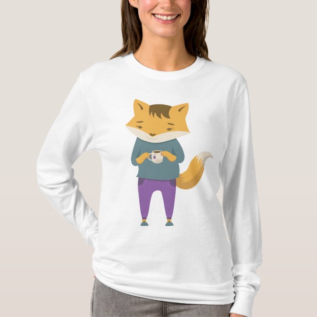 Cute fox with cup of tea T-Shirt (Front)