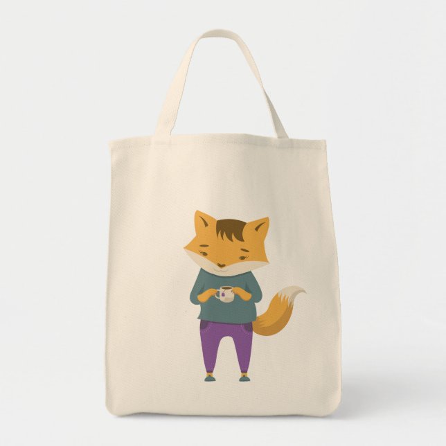 Cute fox with cup of tea tote bag (Front)