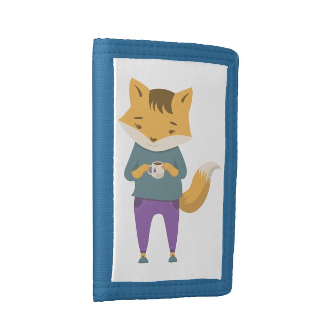 Cute fox with cup of tea trifold wallet (Side)