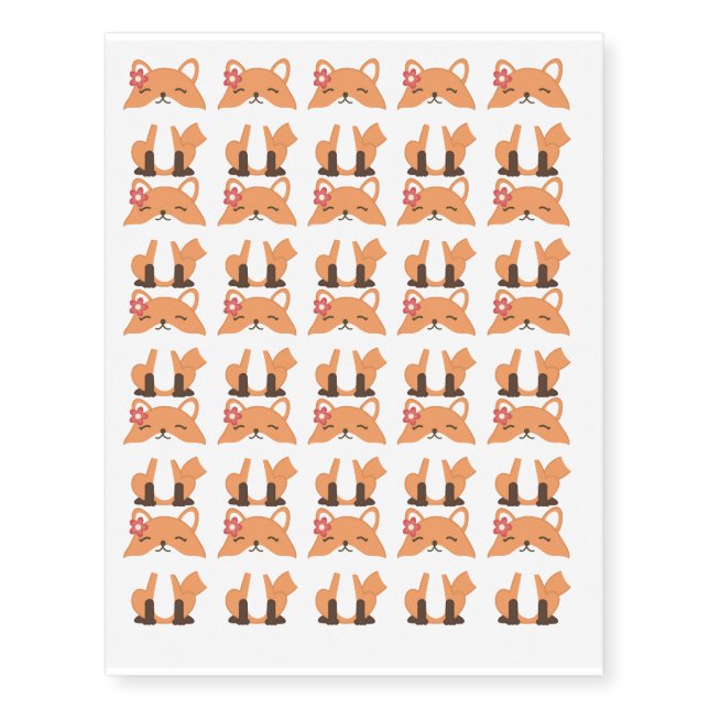 Cute Fox with Flower Design Temporary Tattoos (Front)