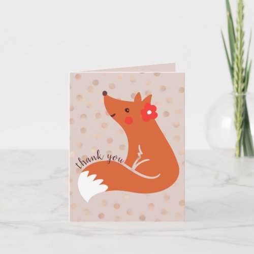 Cute Fox With Flower Thank You Thank You Card