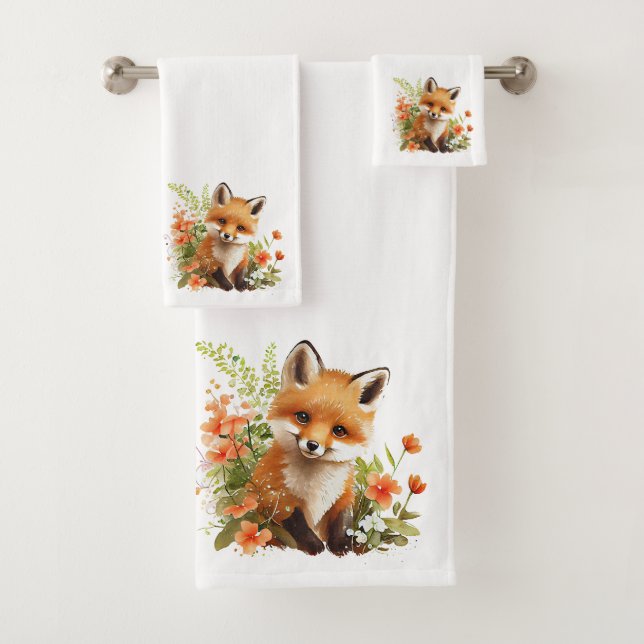 Cute Fox with Flowers Bath Towel Set (Insitu)