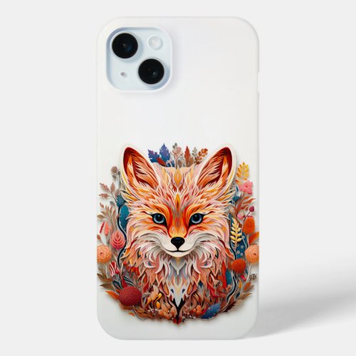 Cute Fox with flowers Paper Cutout iPhone 15 Plus Case