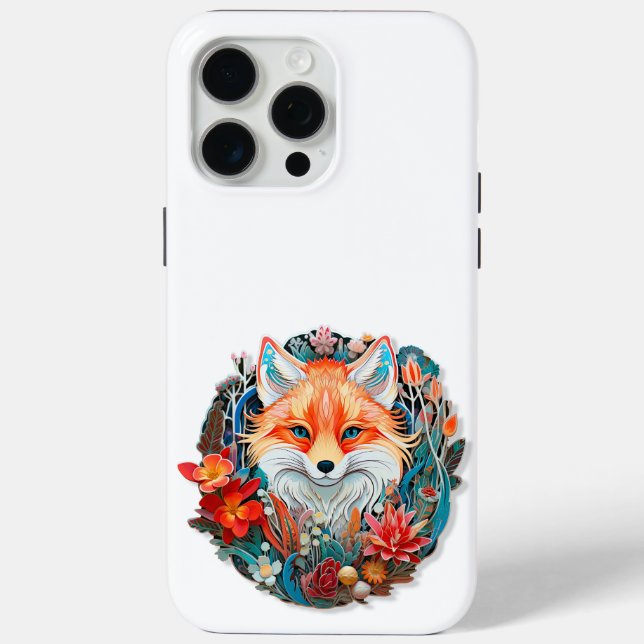 Cute Fox with flowers Paper Cutout Case-Mate iPhone Case (Back)