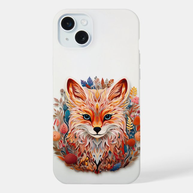 Cute Fox with flowers Paper Cutout Iphone Case (Back)