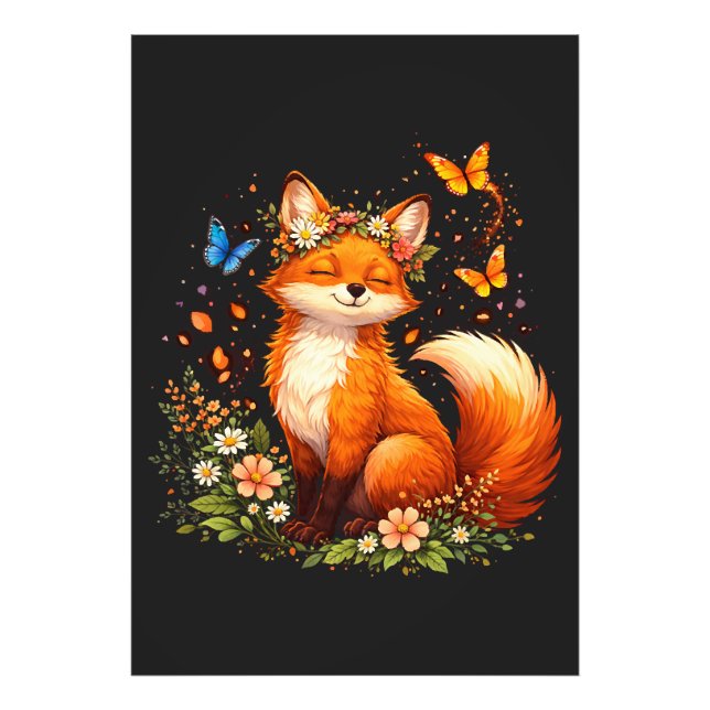 Cute Fox With Flowers Photo Print (Front)