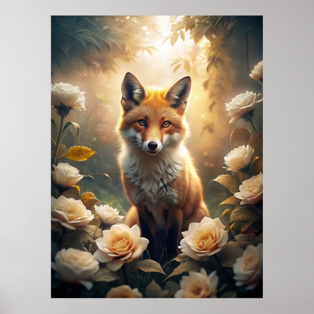 Cute Fox with Flowers Poster (Front)