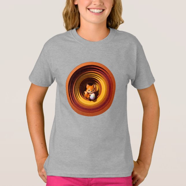 Cute Fox with Geometric Easter Egg in Paper Cutout T-Shirt (Front)