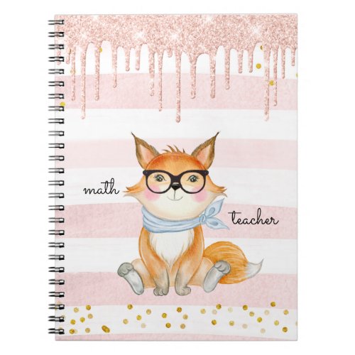 Cute Fox with Glasses Math Teacher Notebook