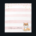 Cute Fox with Glasses Math Teacher Notepad<br><div class="desc">A little happy fox with glasses in watercolor style. The background contains pastel pink and white brush strokes and some golden glitter on the top. About further customization: if you click to customize further you are able to reposition and resize all the objects, there are also red glasses that you...</div>