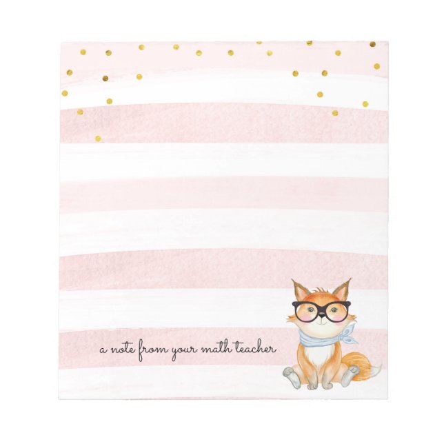 Cute Fox with Glasses Math Teacher Notepad (Front)
