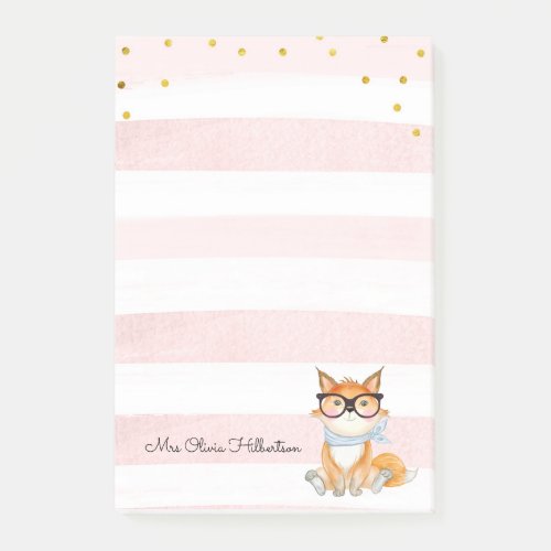 Cute Fox with Glasses Math Teacher Post_it Notes