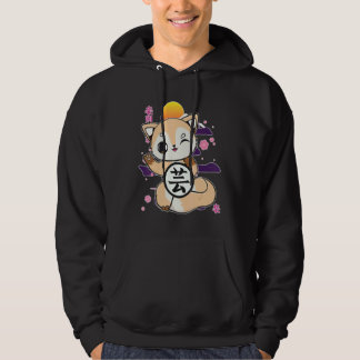 Cute Fox With Kanji And Japanese Aesthetic Hoodie