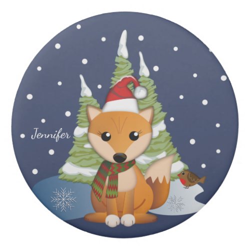 Cute fox with Santa hat and custom name Button Eraser