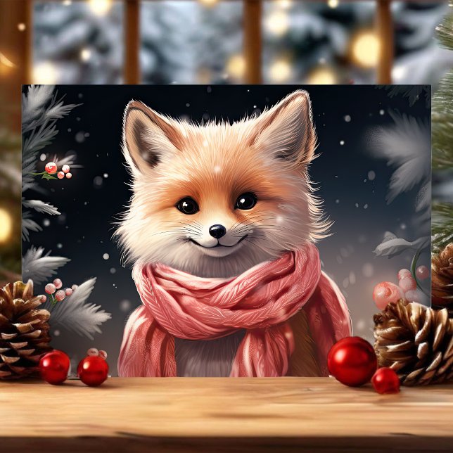 Cute Fox with Scarf Christmas Holiday Card (Creator Uploaded)