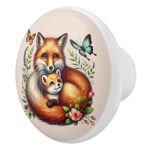Cute fox woodland animal ceramic knob