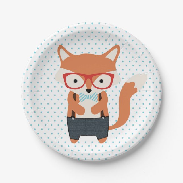 Cute fox woodland animals party plate (Front)