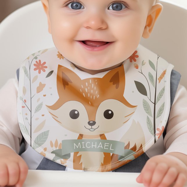 cute fox, woodland animals themed Gender neutral Baby Bib (Cute Woodland Animal Fox, Gender Neutral Baby Bib.)